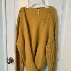 Free People Yellow V-Neck Sweater Oversized Knit
